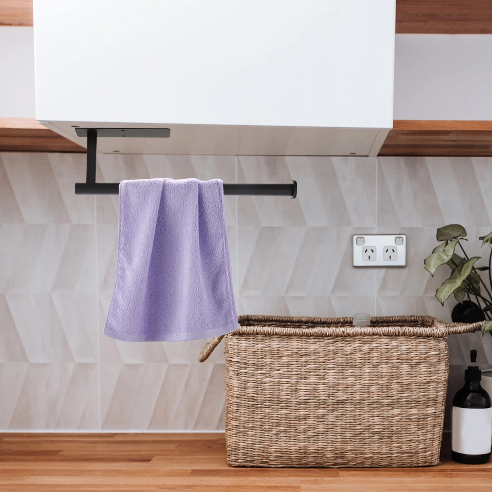 

1Set Kitchen Storage Rack Wall-Mounted Non-Punch Paper Roll Holder for Bathroom Towel Tissue Cling Film Modern Style Household