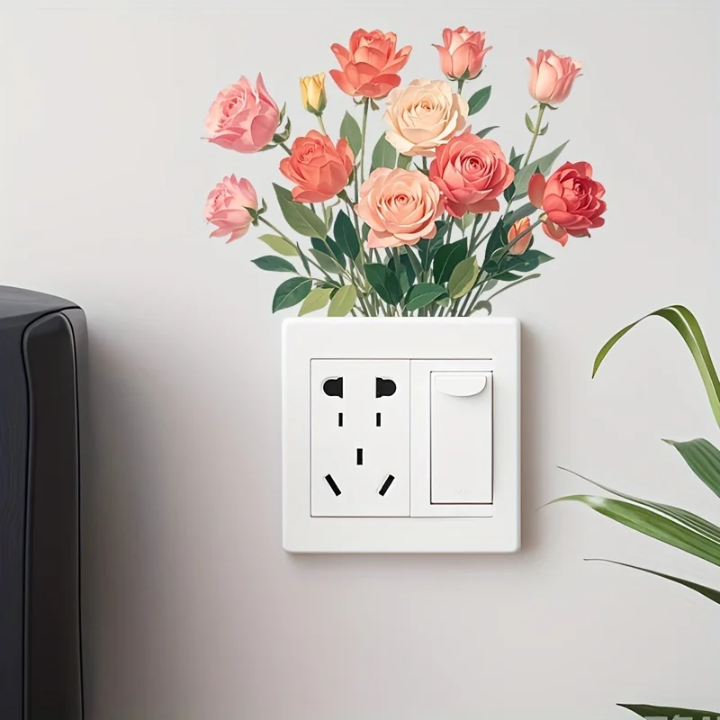 1pc Pink Rose Themed Light Switch Wall Decal, Suitable for Light Switches, Sockets, Doors, Windows, Bedroom, Living Room, etc
