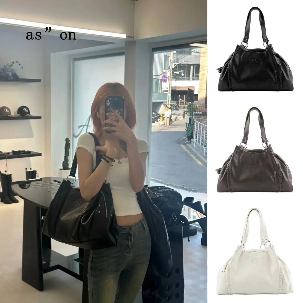 Korean Japan Ason Bag Street Style AS Leather Tote Handbag Large