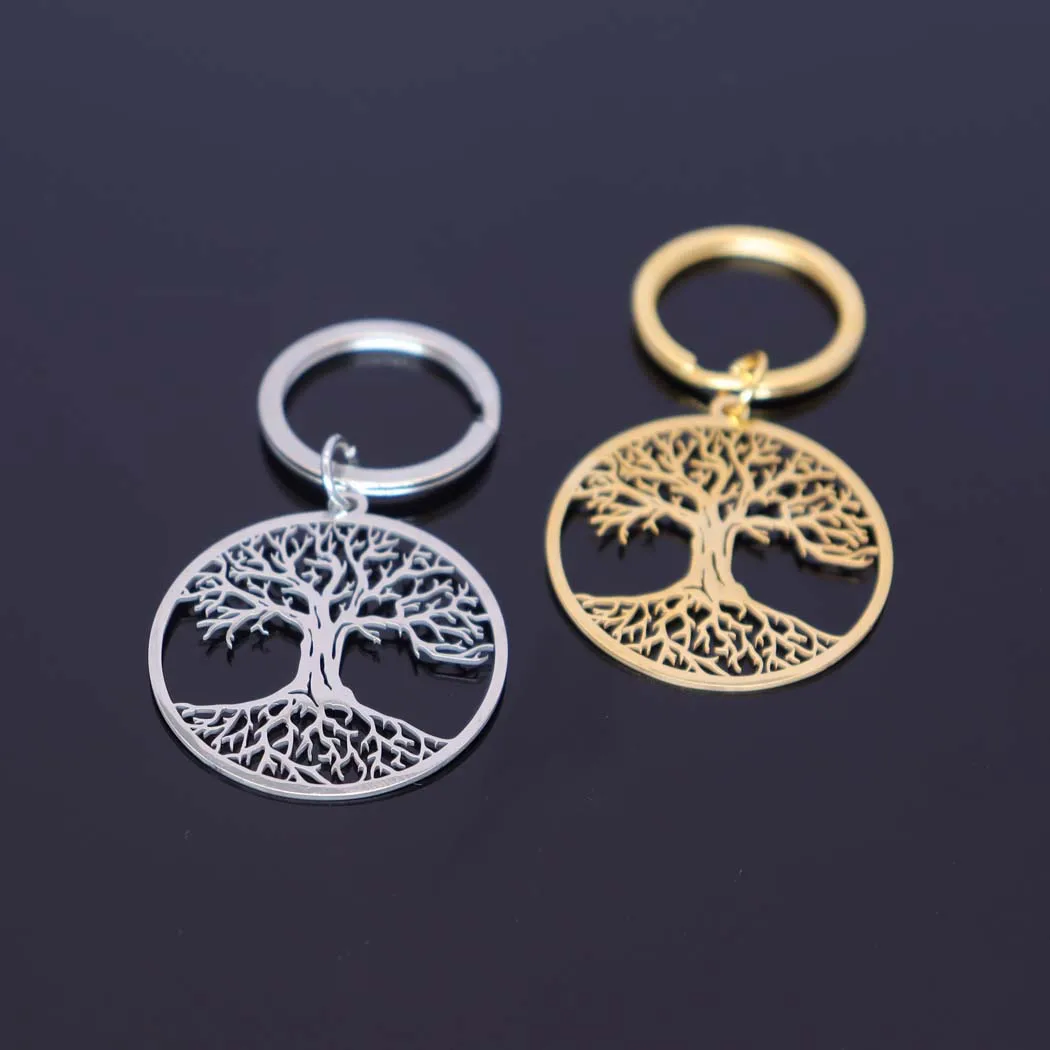 2024 New fashion stainless steel round tree of Life pendant keychain temperament everything with key chain men\'s and women\'s acc