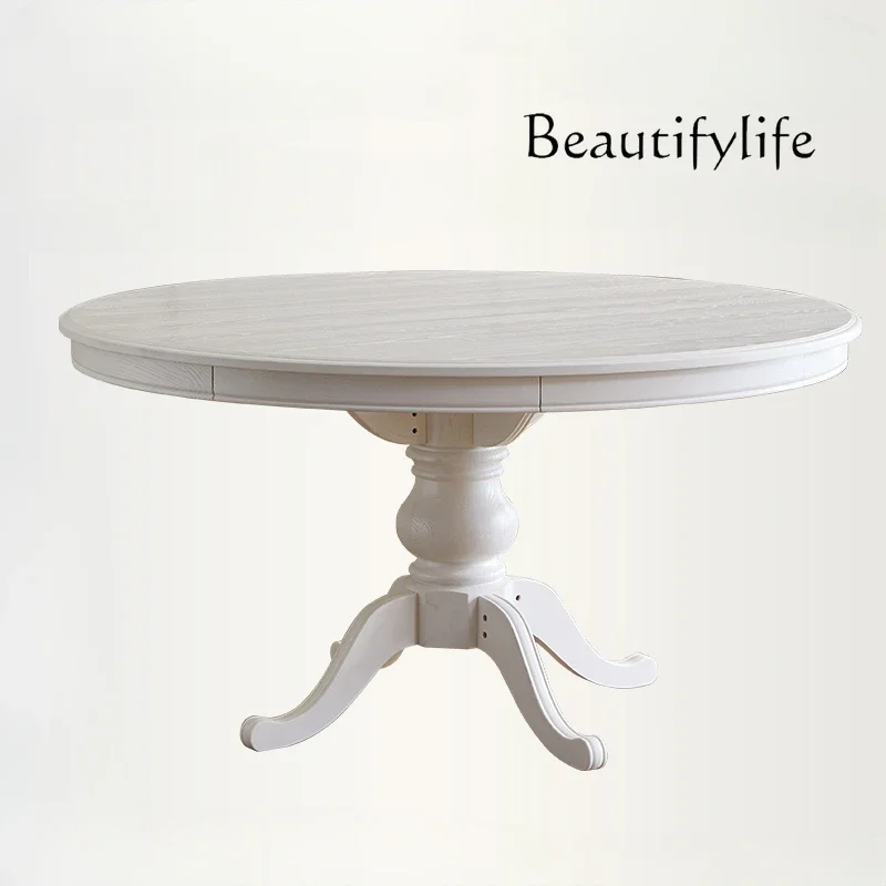 

American round Table Light Luxury Pure Solid Wood 1.35 M Restaurant round Dining Tables and Chairs Set