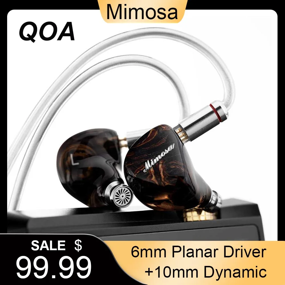 QoA Mimosa New 1 Planar + 1 Dynamic HiFi In-Ear Earphones IEMs For HiFi Music Headphone 0.78 2pin Cable Headset 3.5mm/4.4mm Plug