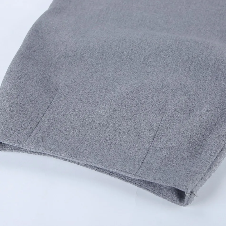 Herbst Winter Neue Damen-Pendlerkleidung Grauer Woll-Midirock Eleganter Hochtaillierter Knopf-Schlitzrock für Damen – Detail 25