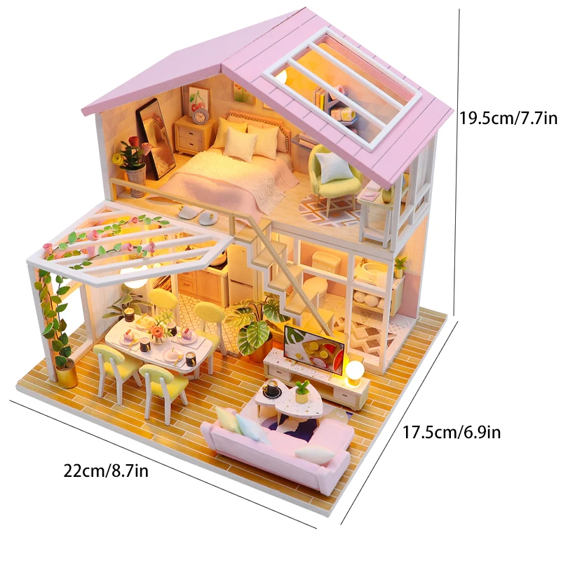 Doll House Mini  DIY Small Kit Production Room Princess Toys, Home Bedroom Decoration with Furniture Wooden Craf