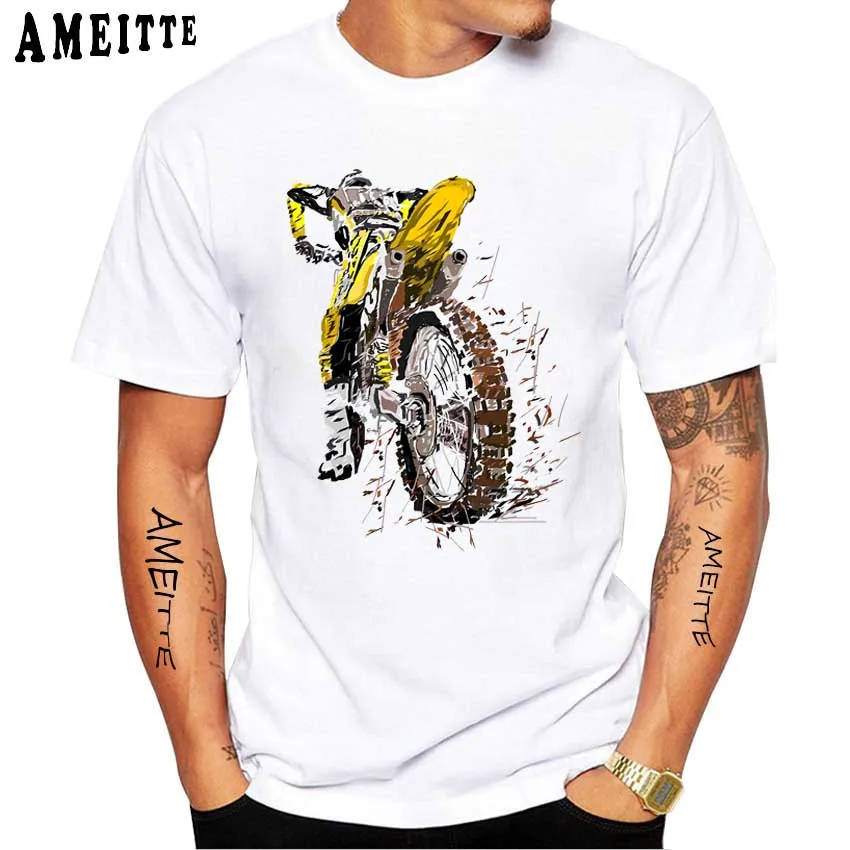 New Summer Men's Short Sleeve Dad And Son Dirt Bike Print T-Shirt Funny Motorcycle Sports Design Boy Casual Tops Hip Hop Tees