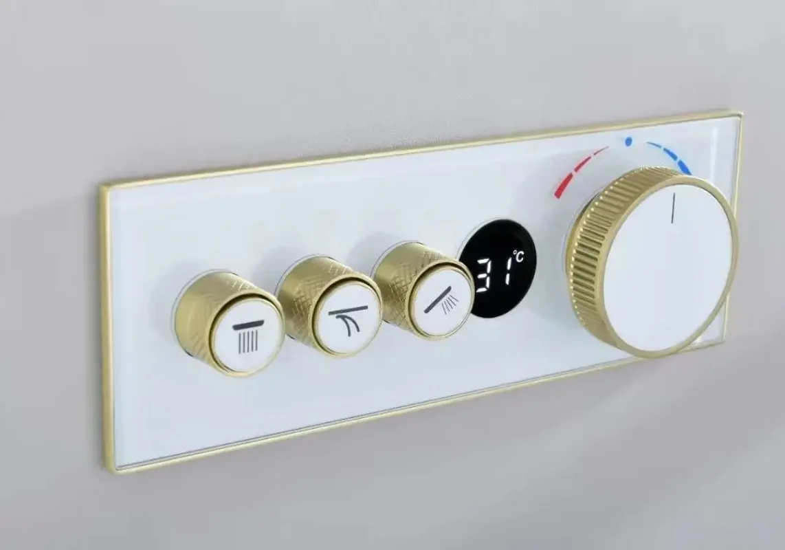Thermostatic Faucet Cartridges Triple Mixer Valve  Matte Black Brass  Way Water Outlet Mixer Valve for Shower Set Panel