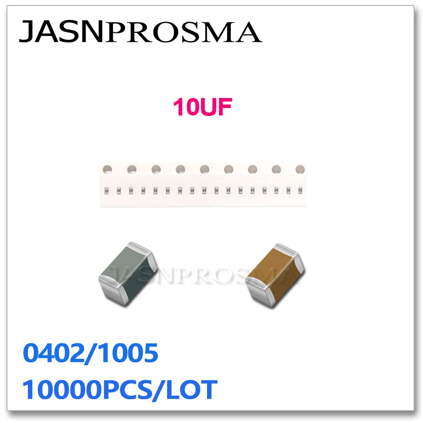 

JASNPROSMA 10000PCS 0402 1005 X5R Y5V ±10% ±20% RoHS 10UF 106 6.3V 10V 16V K M SMD High quality New Multilayer Capacitor