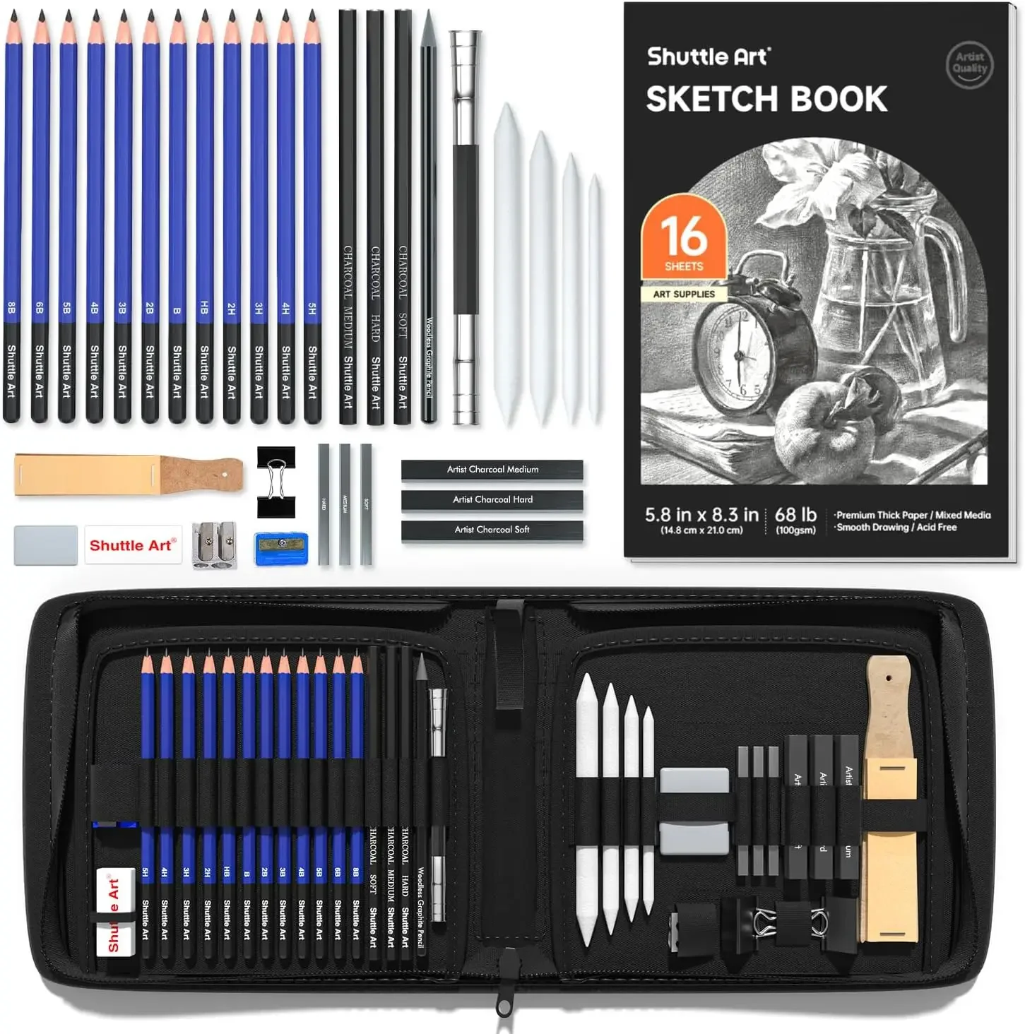

37-Piece Professional Sketch Pencil Set with Zipper Case, Drawing Kit for Adults & Kids