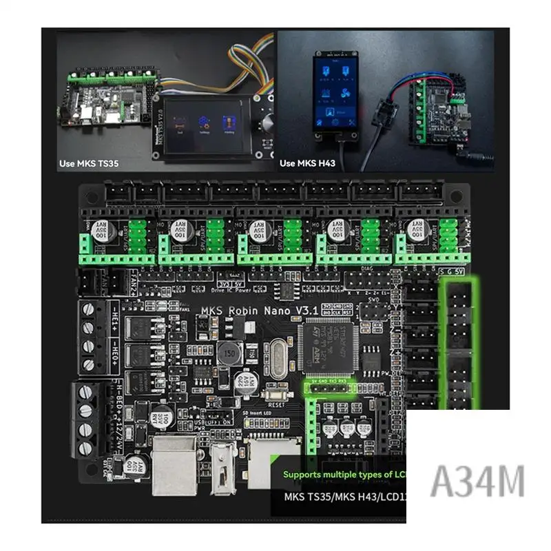 

A34M-MKS Robin Nano V3.1 для 3D-принтера, плата управления, 32-битная материнская плата, поддержка Marlin2.0, поддержка TFT M4 Core