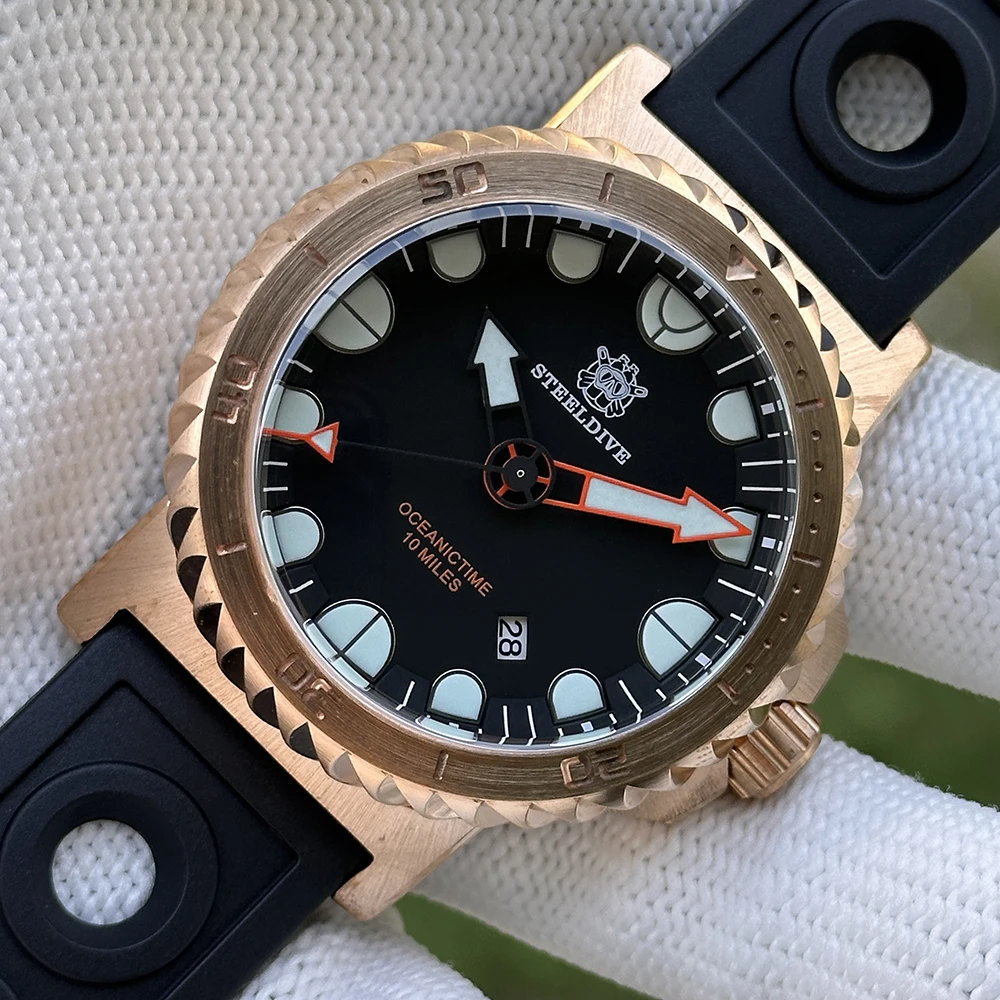 STEELDIVE SD1982S 46.5MM Solid Bronze Case BGW9 Blue Luminous Sapphire Glass With AR Ceramic Bezel NH35  25000M Men Dive Watches