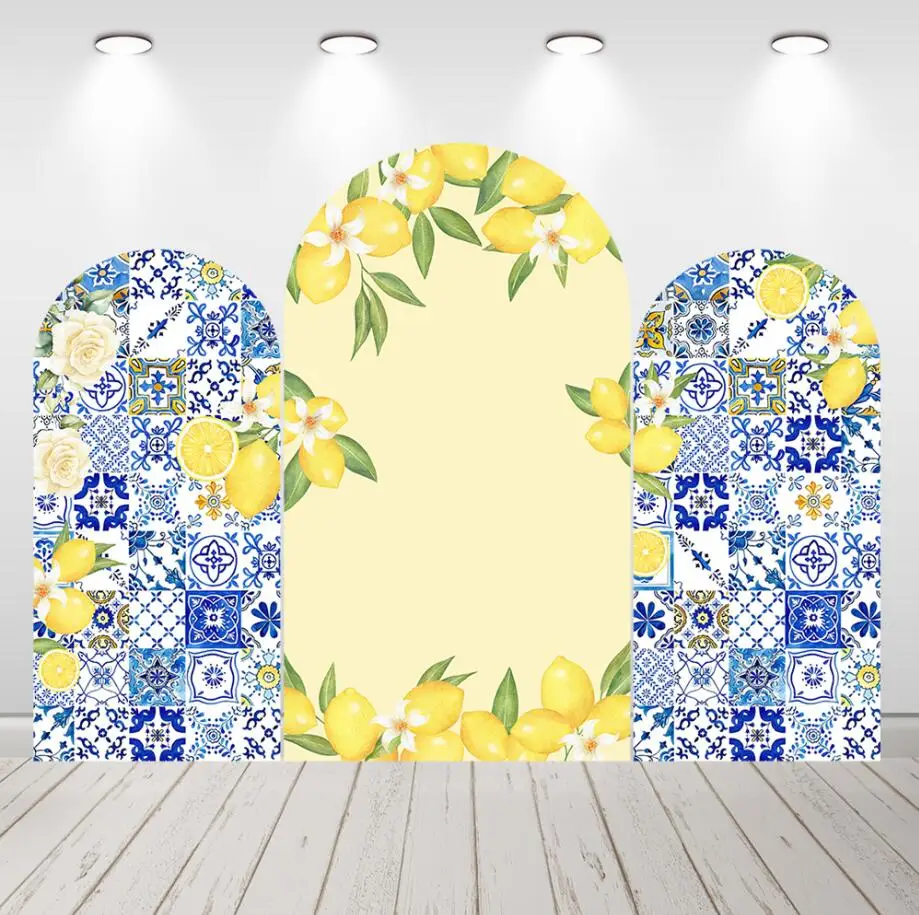 

Bridal Shower Arch Backdrop Cover Mediterranean Lemon Citrus Amalfi Coast Custom Positano Tiles Squeeze Party Decorations