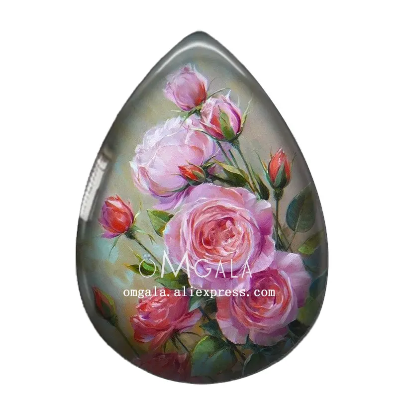 5pairs Beauty Vintage Rose Flower Patterns Water Drop Glass cabochon flat back DIY Earrings Jewelry Making Findings Accessories