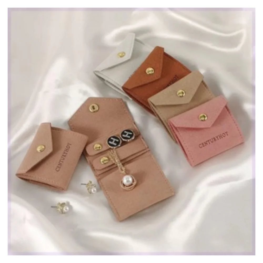 Custom Logo Microfiber Pouches with Insert Card Jewelry Packaging Flap Bag Earring Necklack Keychain Bracelet Slots Display Card