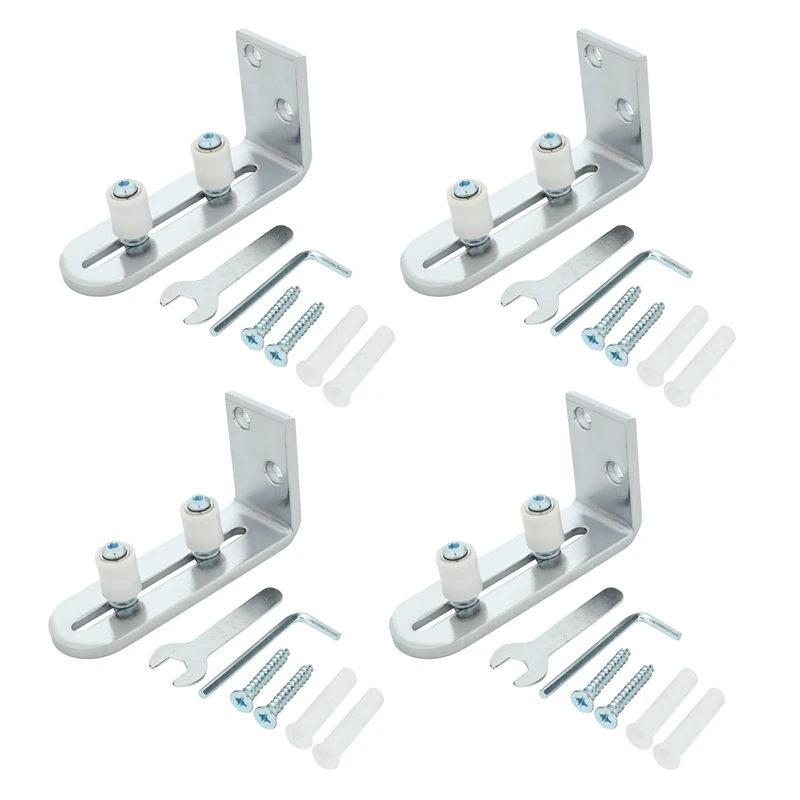 

4X Floor Guide For Bottom Of Sliding Barn Doors Adjustable Wall Mount Stay Roller Guide Ball Bearings