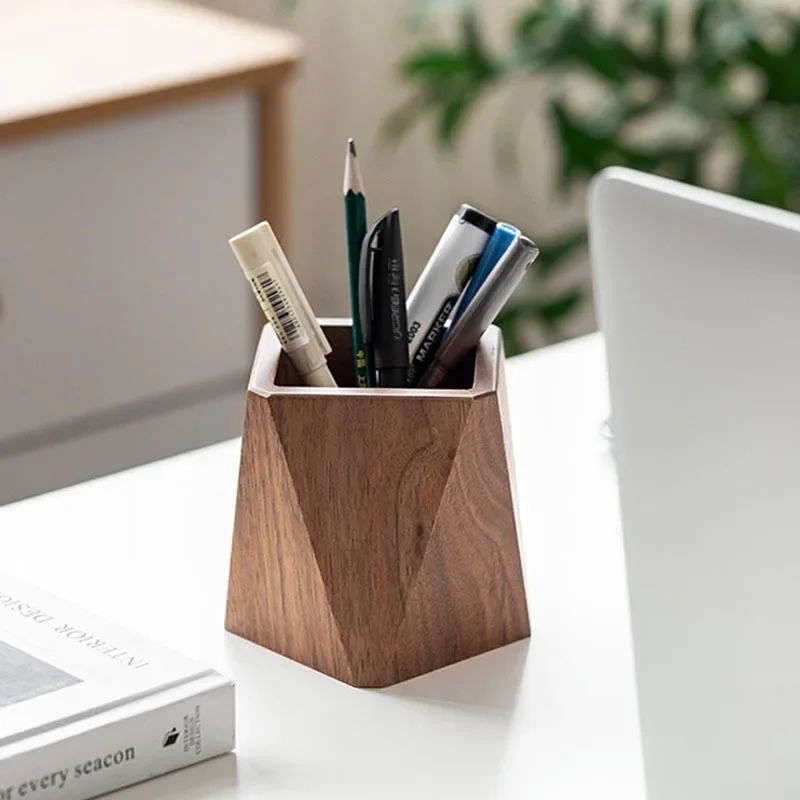 New Walnut Wood Pen Holder Desk Writing Stationary Organizer Wooden Writing Materials Holder Office School Supplies Gift