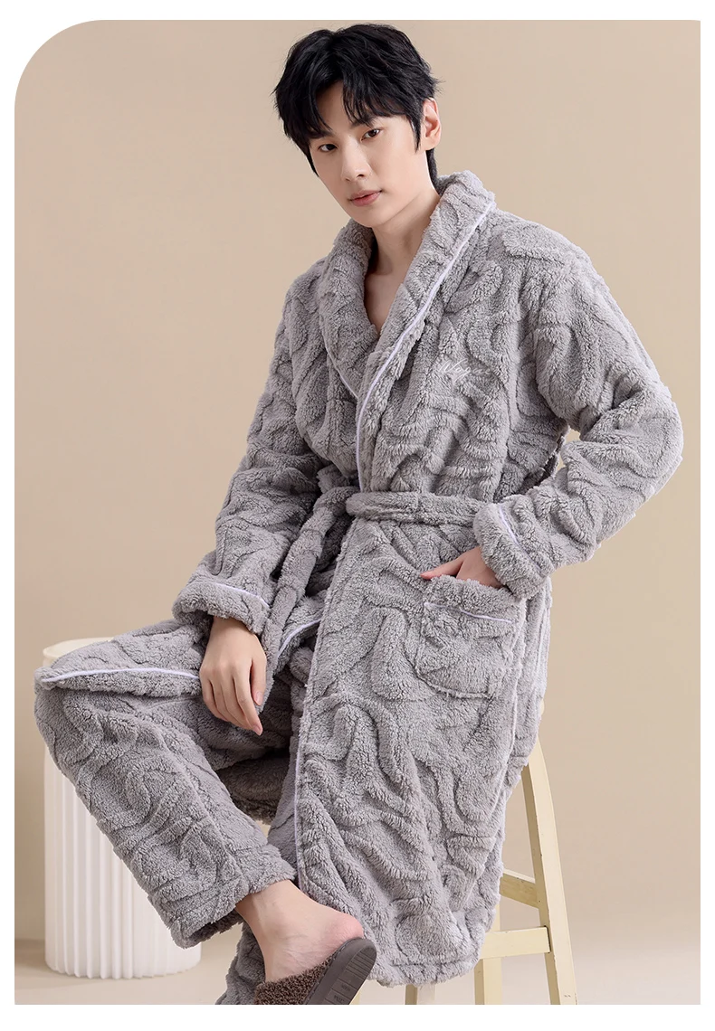 Conjunto de ropa de dormir de 2 piezas para hombre de franela y de manga larga