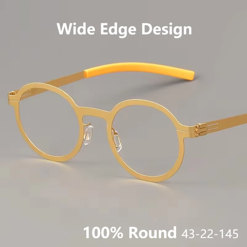 

100% Round Germany Screwless Glasses Frame Men Stainless Steel Thick Rim Eyeglasses Ultralight High Elasticity Vintage Spectacle
