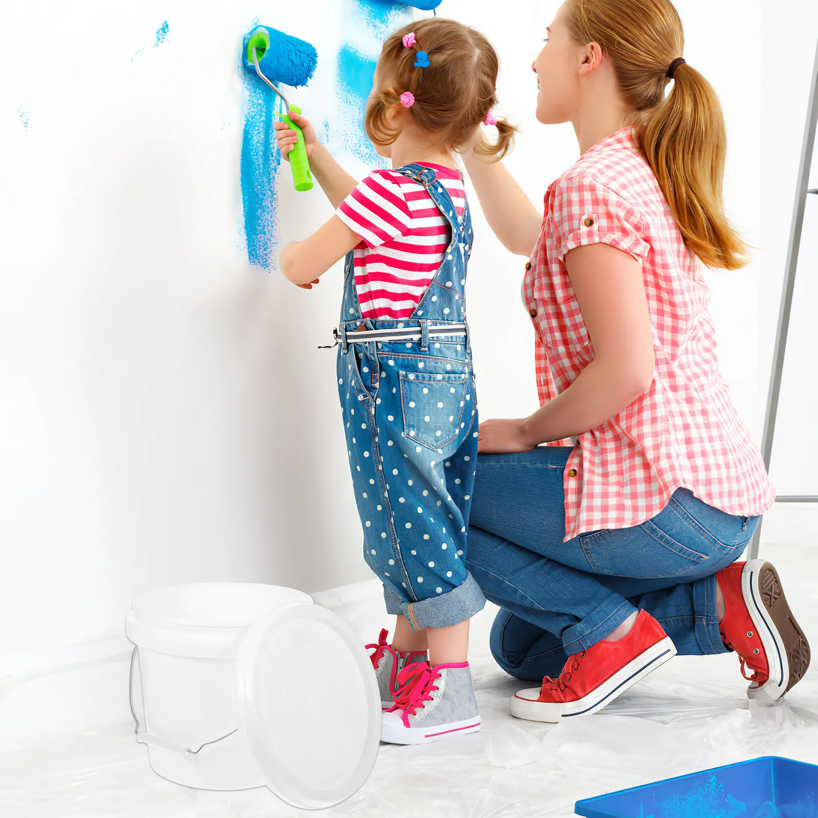 1 Gallon Round Paint Bucket with Handle ABS Plastic Storage Container for Pigment Color Mixing Art Painting Outdoor Use