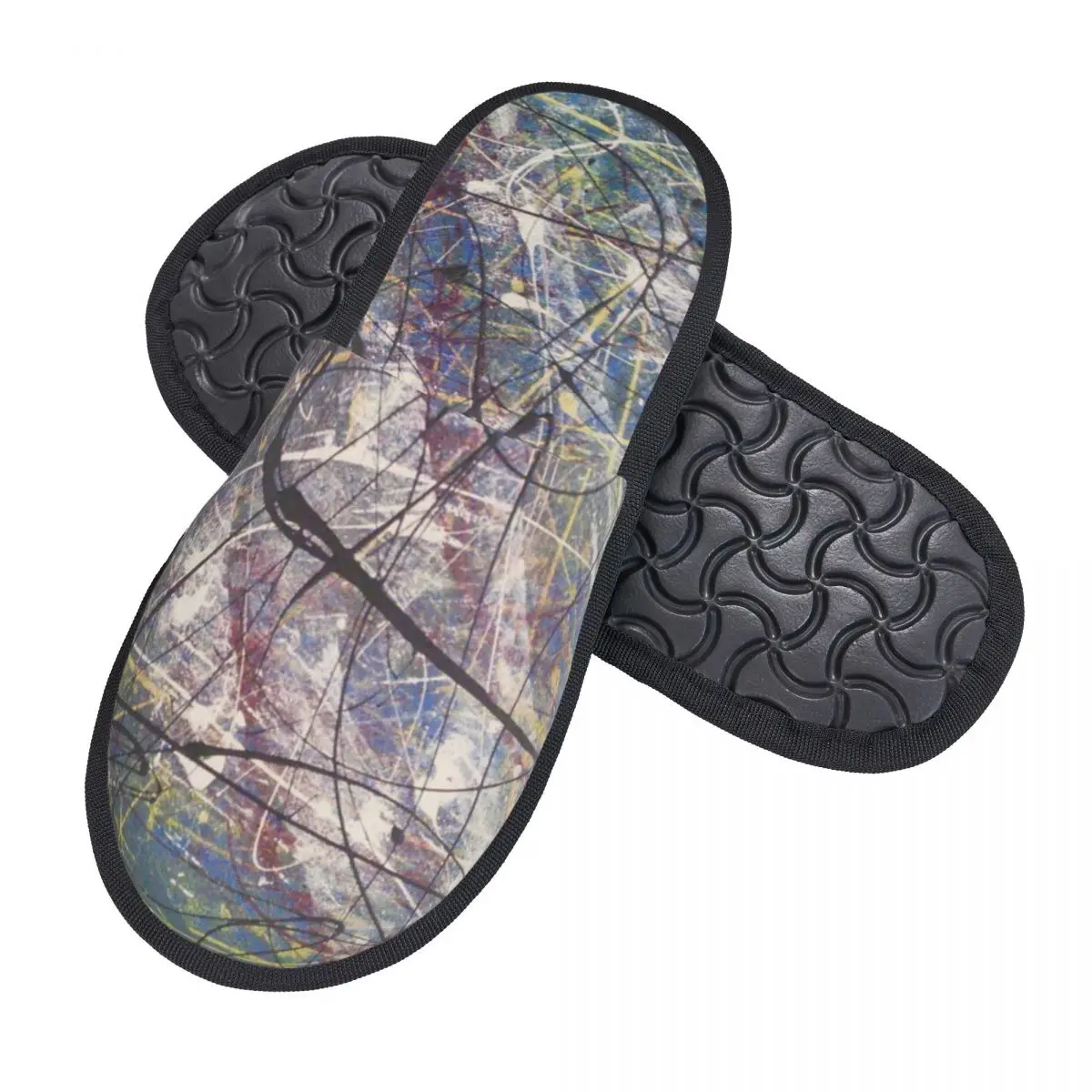 Custom A Blue Jackson Pollock Guest Slippers for Spa Women Abstract Inspired Painting House Slipper