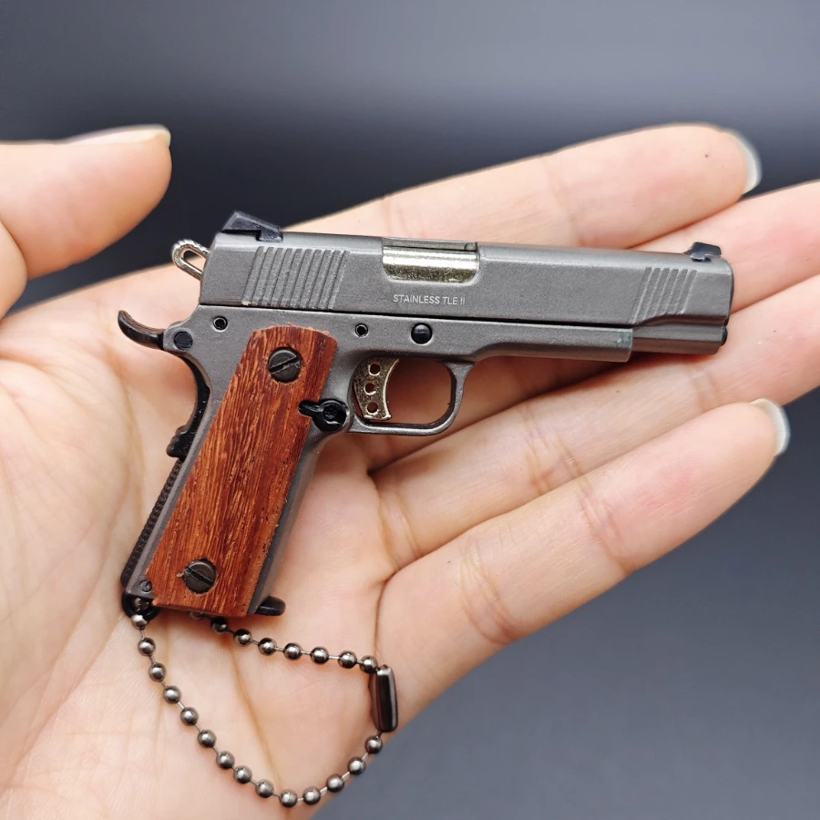 1911 كيمبر رمادي المفاتيح المعادن بندقية المفاتيح مع مقبض الخشب مسدس صغير المفاتيح أفضل هدية للرجل ابن له الزوج الصبي