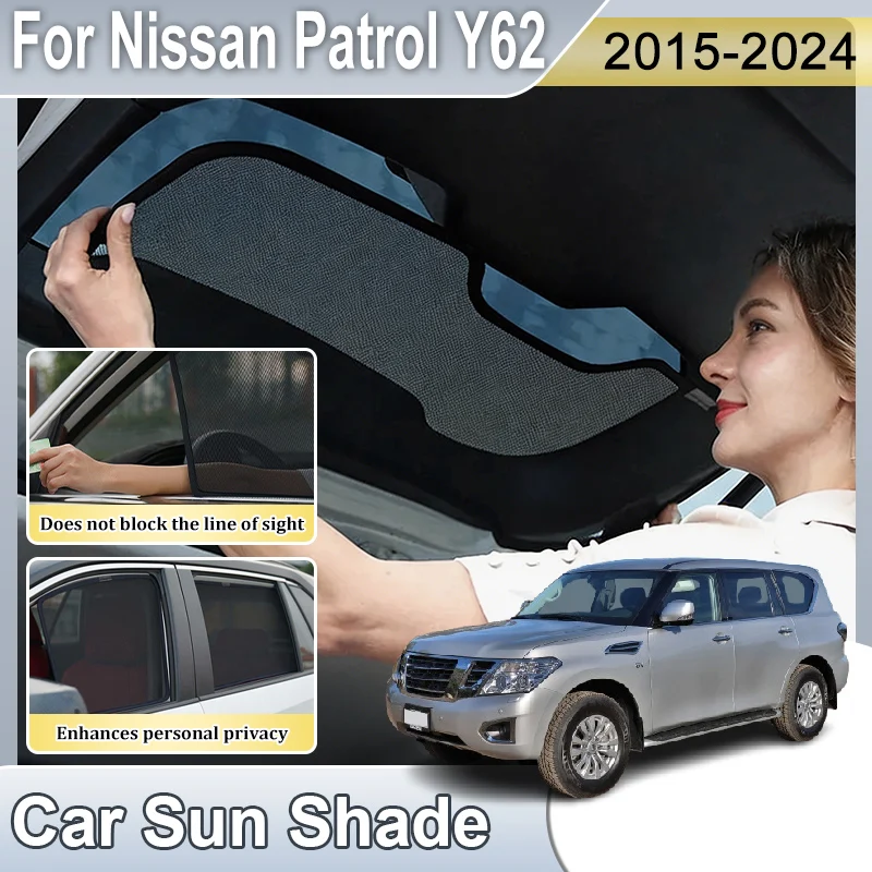 日産パトロール-y62-用カーバイザー-全アクセサリー-2015-2024-mk6-オートメッシュシェード-ウィンドウサンシェード-日焼け止め-プライバシーカーテン-サンシェード