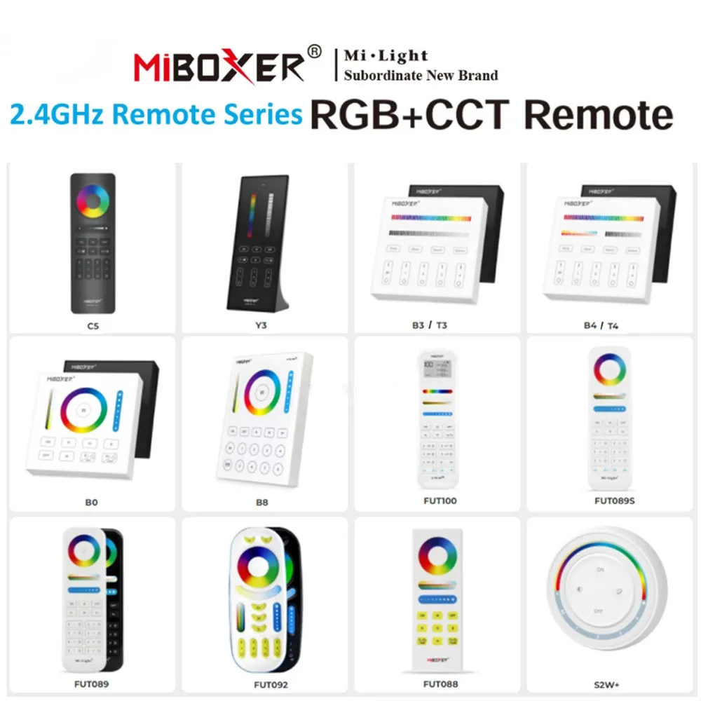 MiBoxer 2.4G Wireless RGBCCT Zone Panel Remote FUT088 FUT089 FUT089B FUT089S FUT100 FUT092 FUT092B B3 T3 B4 T4 B0 B8 S2W+ C5 Y3