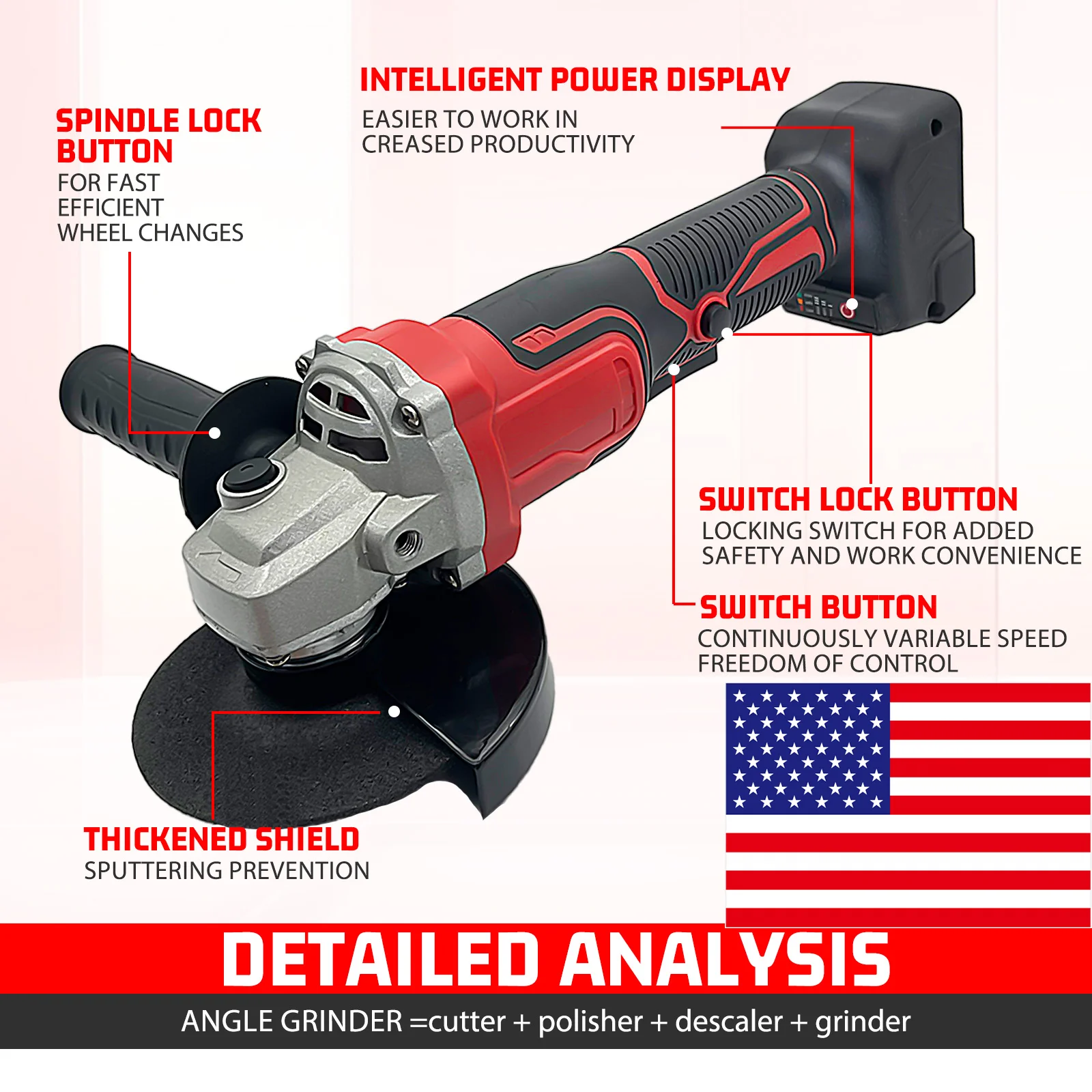 

4.5 Inch Brushless Cordless Angle Grinder, 6 Speed Adjustable Electric Grinding Tool, Multifunctional Cutter Polisher Compatible with Milwaukee 18V M18 Battery (Tool Only)