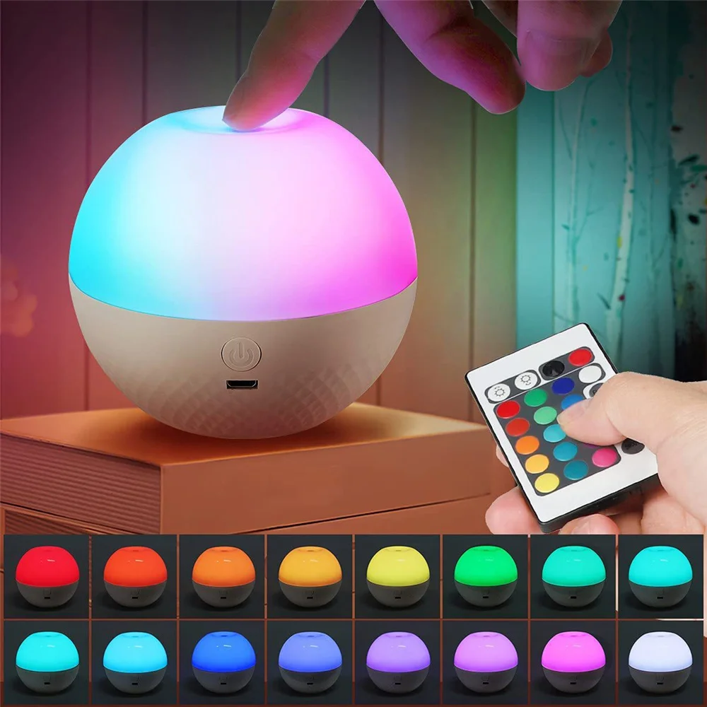 Remote Night Light Rechargeable USB Nightlight 16 Color Change Remote Bedside Bedroom Living Room Birthday Gift Touch Night Lamp