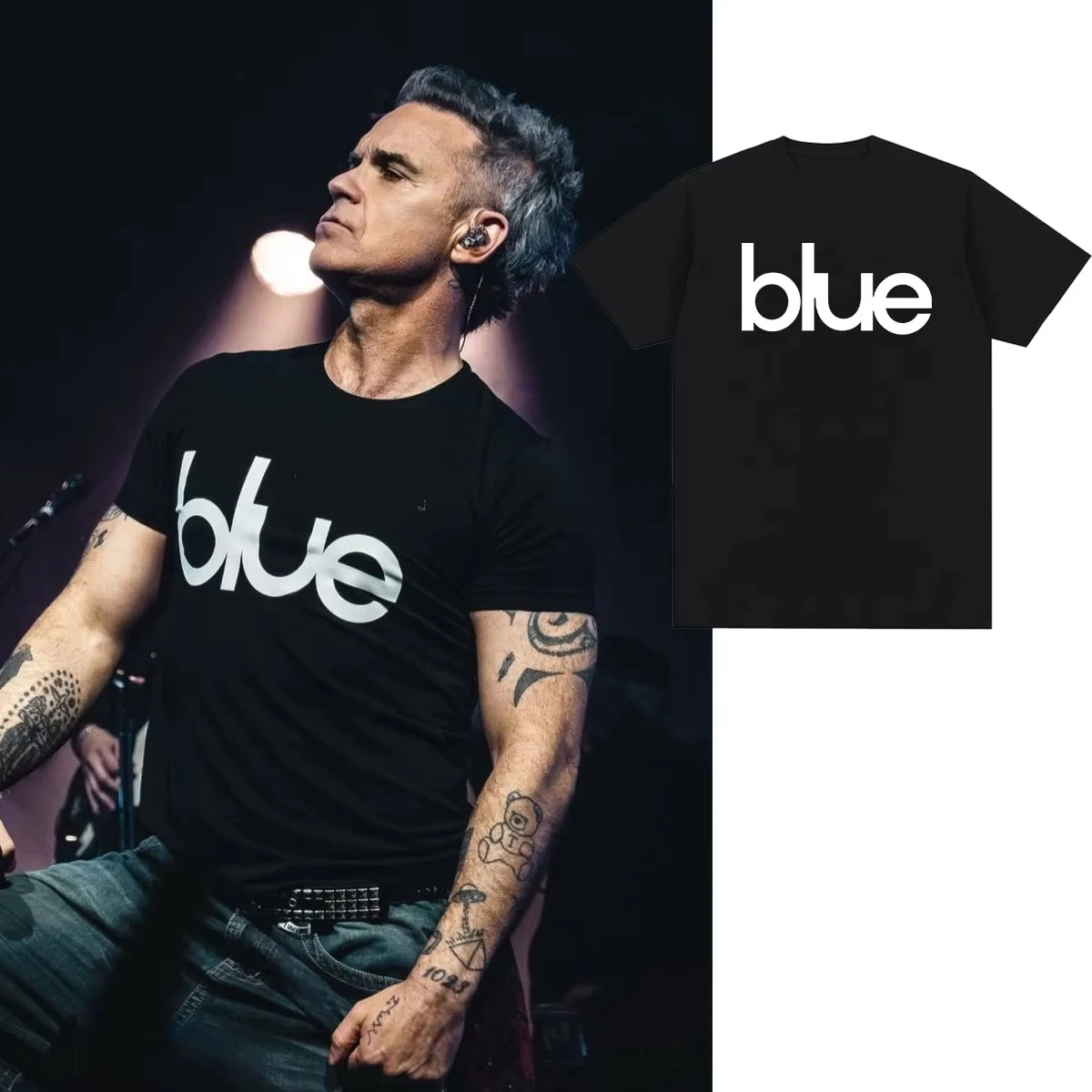 Robbie Williams Same Style Merch Blue Logo Graphic Print T-Shirt Men Women Streetwear Fashion O-neck Cotton Top Summer New Tee