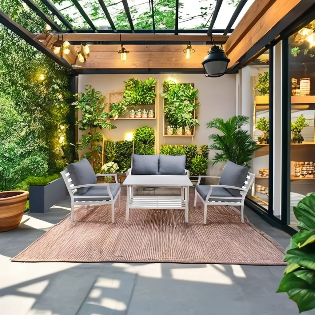 4-teiliges Konversationssofa-Set, Garten-Aluminium-Sofa-Set, modernes Sofa für den Außenbereich