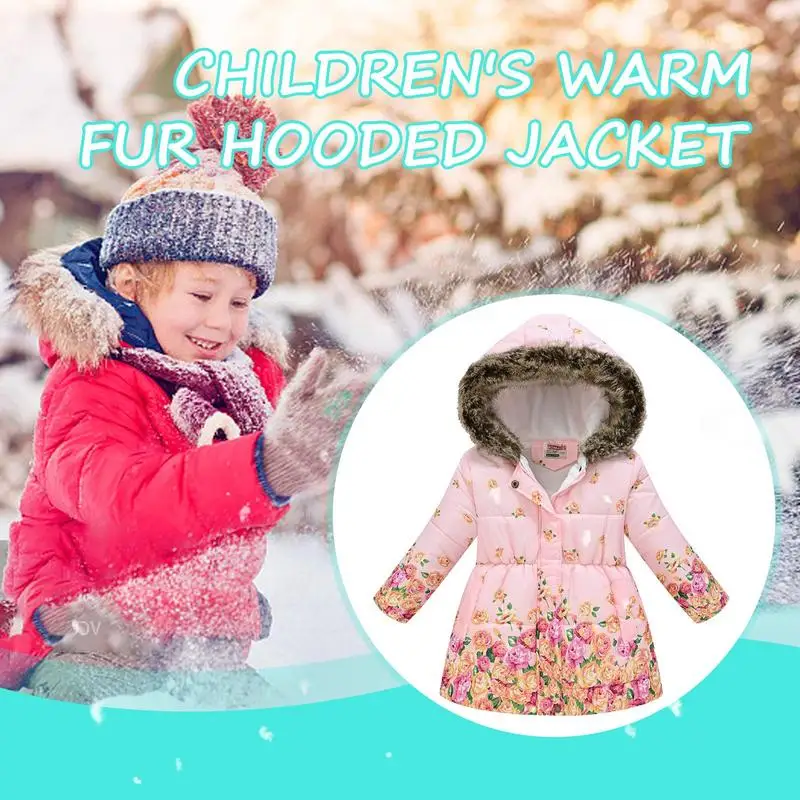 Kids Hooded Jacket Toddler Winter Snow Coat Outwear Soft Kids Winter Outdoor Coat With Hair Trim Hood For Girls Kids Boys