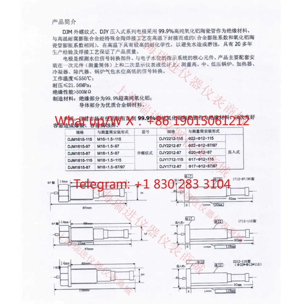 TG31812-115 Water Level Electrode Alumina Ceramic Boiler Electric Contact Water Level Meter DJ31812-115