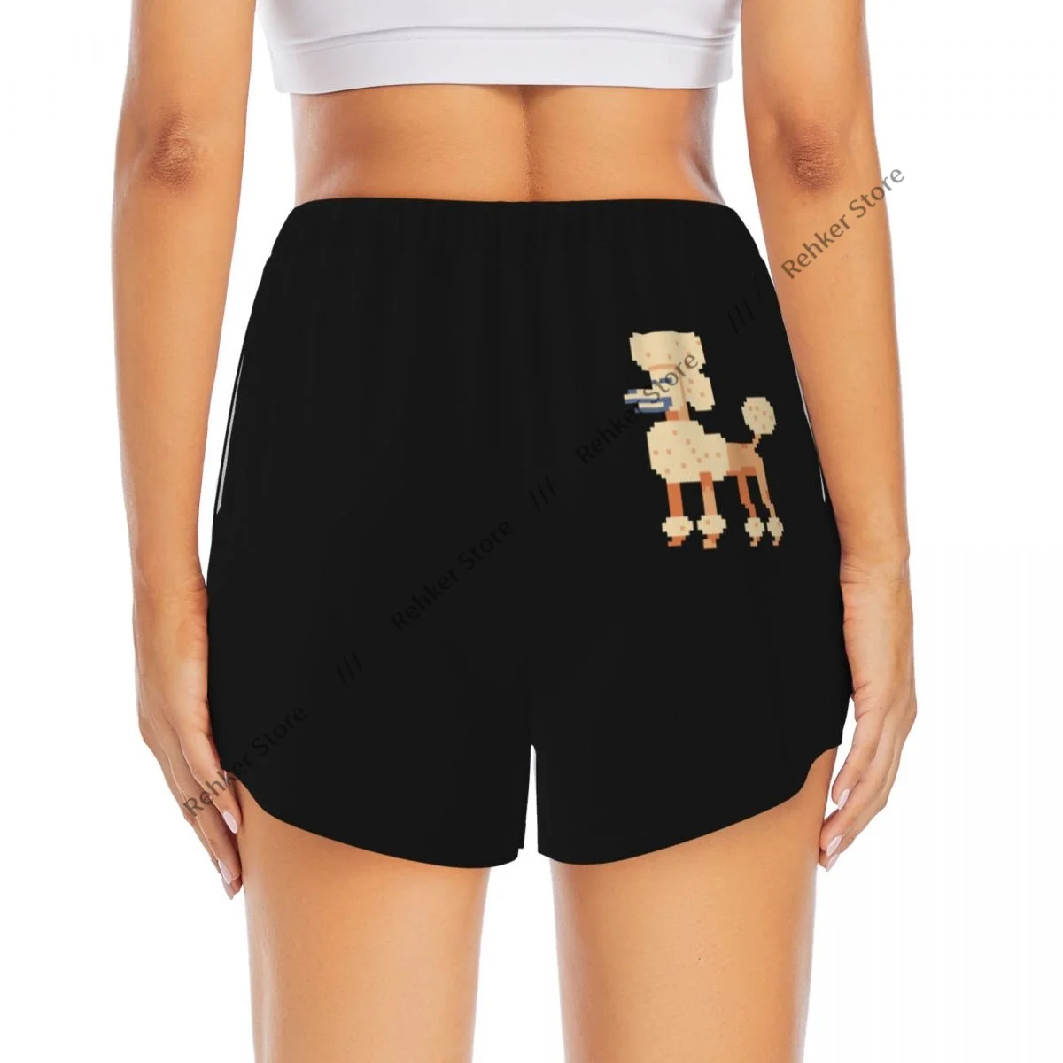 Women's Athletic Shorts Pixel Art Dog 80s Style Running Yoga Fitness Quick-Dry Badminton Training With Pocket