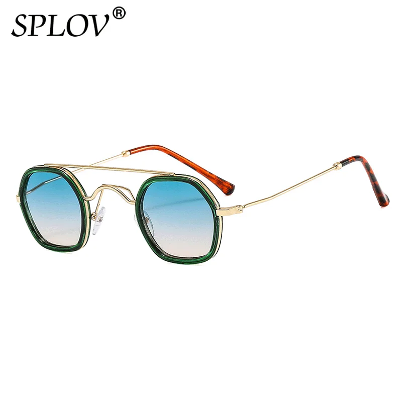 New Vintage Double Bridges Polygon Square Sunglasses Women Fashion Ocean Gradient Lens Shades Fashion Men Punk Sun Glasses UV400