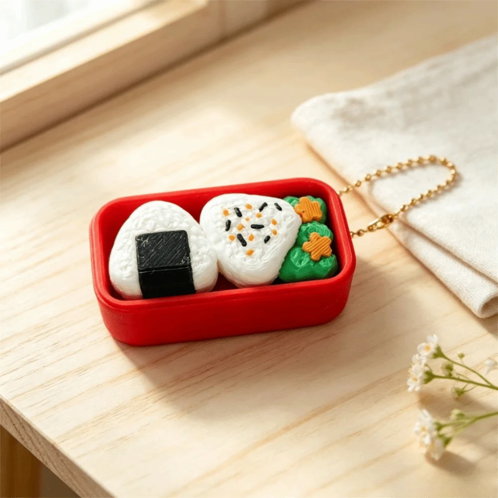 Japanese-style Finger Button Clicker Keychain Clicker Sound Rice Ball Fidget Keychain Cute Design Sushi Keycap Keychain CNY Gift