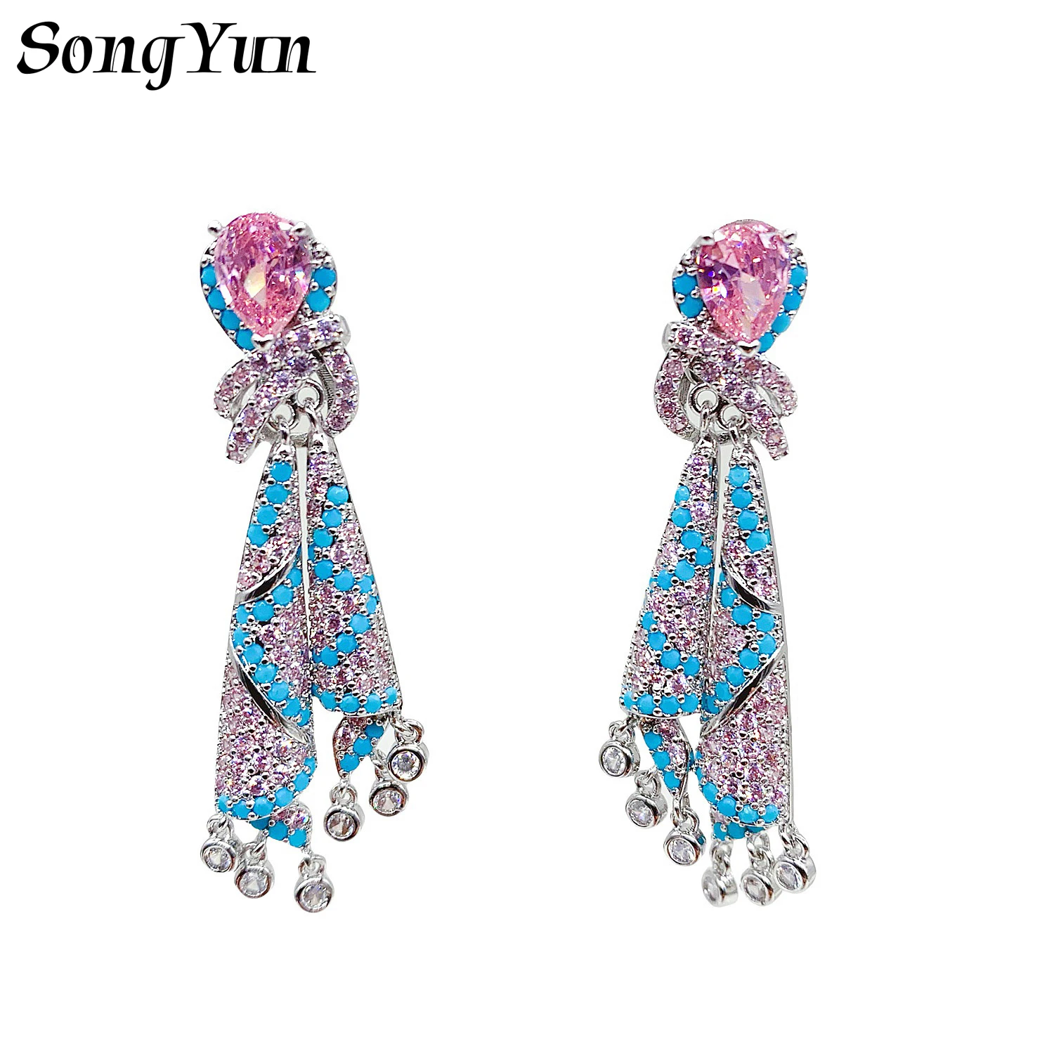 

SongYun Jewelry MHT Quality Brass Stud Earrings Dangle CZ 7A Zircon Girlfriend Gift Statement Jewelry Women Earring Jewelry