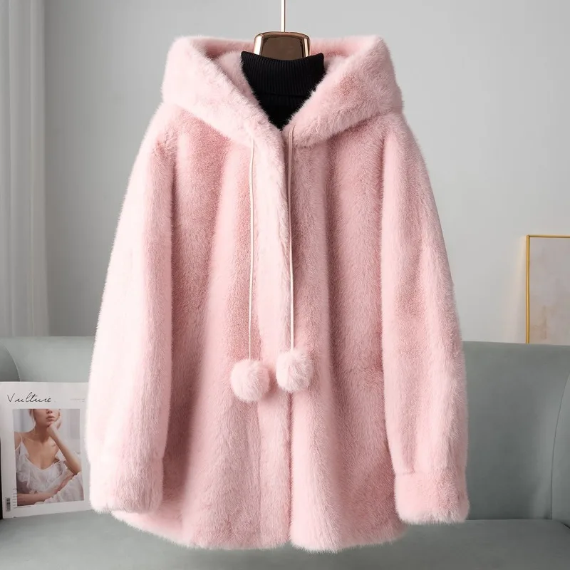 Women's Coat 2025 Winter New Style Lazy Style Solid Color fur Coat Women's Imitation Mink Hooded Gold Mink fur Coat Commuting