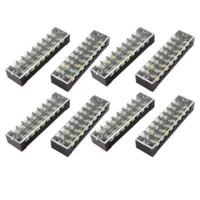 8 Pcs TB2508 Dual Row 8 Position Screw Terminal Block Strip 600V 25A w Cover