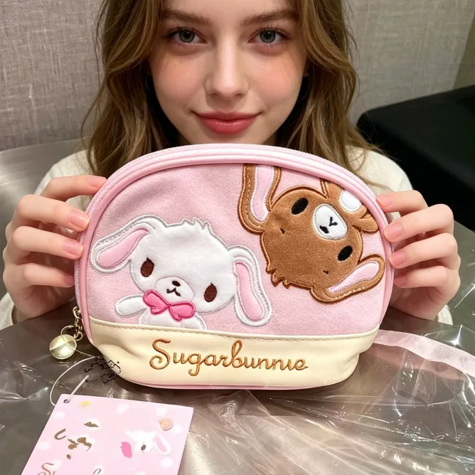 

Sanrio Sugarbunnies Pink Shell Coin Purse Portable Bus Card Id Card Storage Bag Data Cable Cosmetics Storage Girl Birthday Gift