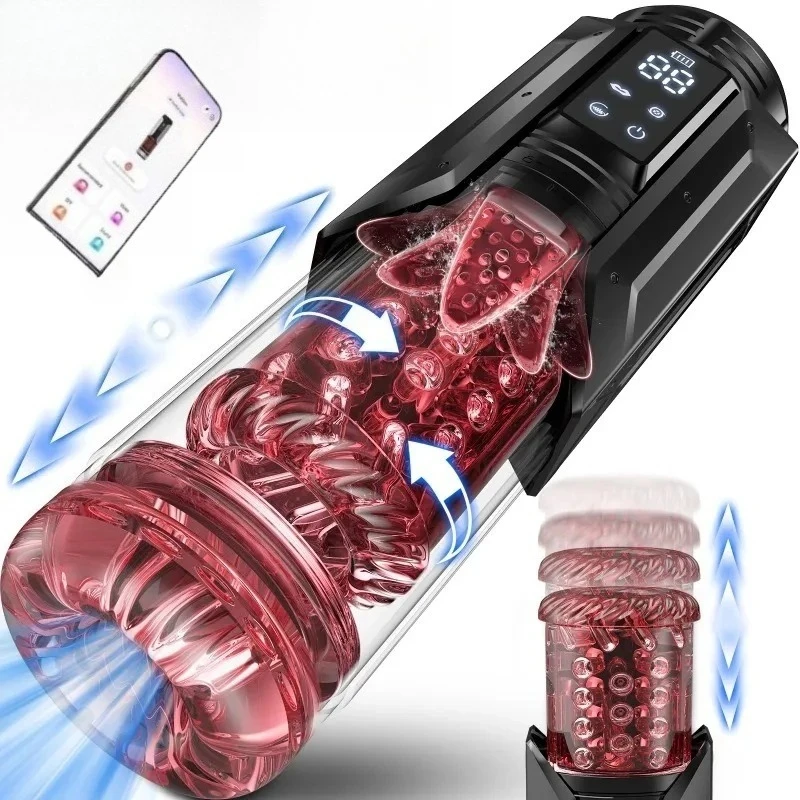 Male Masturbator Sex Toys for Men Penis Pump Stroker Sucking Thrusting Rotating Licking Pocket Pussy Blowjob APP Sex Machine