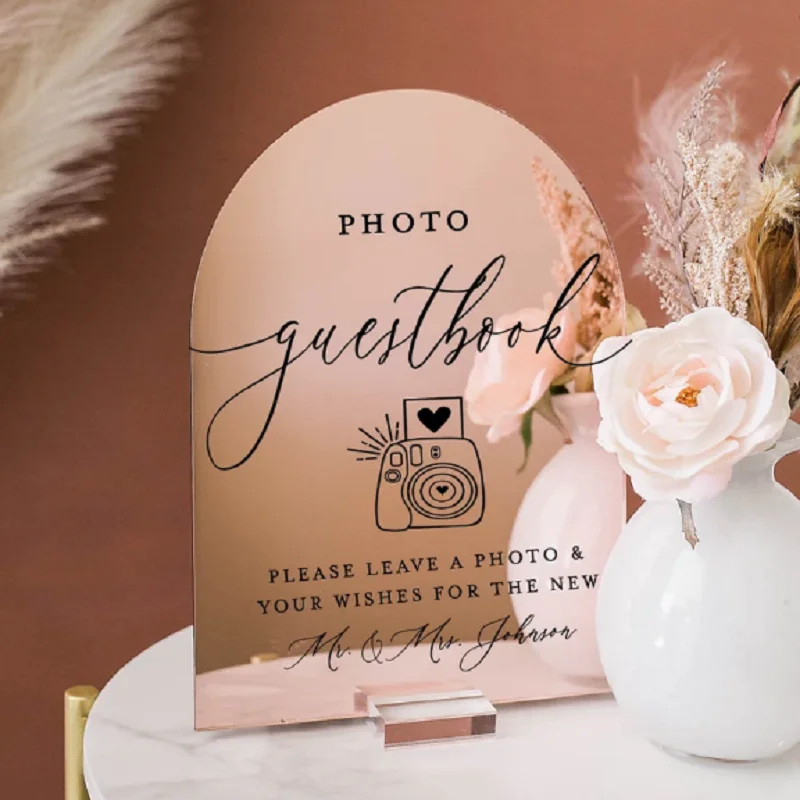 ARCH Gold Silver Mirror Photo Booth Guestbook Snap Shake It Stick It Sign It Acrylic Wedding Leave A Note & Well Wishes Sign