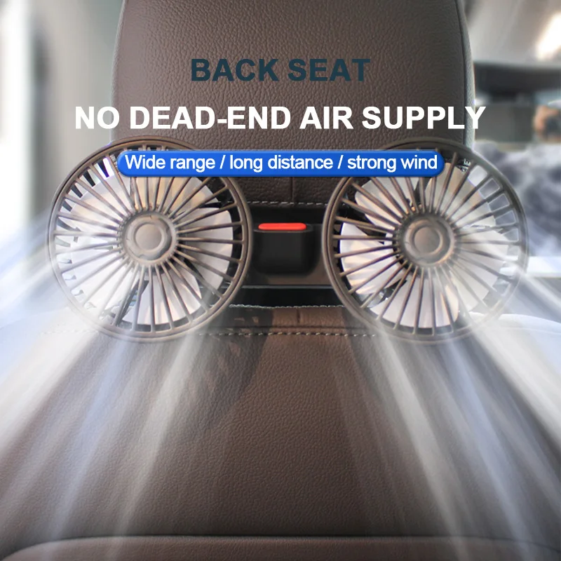 SEAMETAL Cooling Car Fan Headrest Double Head Fans for Rear Seat 180cm USB Cable Free-Adjustment 3-Speed Strong Wind Auto Fan image 2
