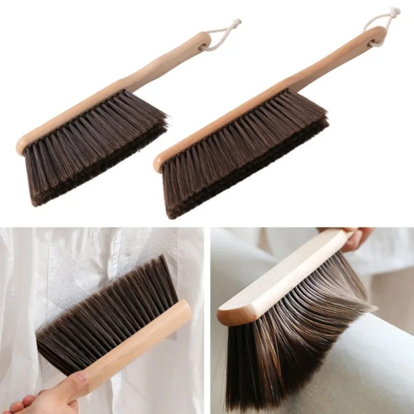 1PCS/2PCS Natural Wood Bristles Brush Anti-static Desktop Bar Grinder Coffee Powder Cleaning Brushes Domestic Bed Sweeping Broom