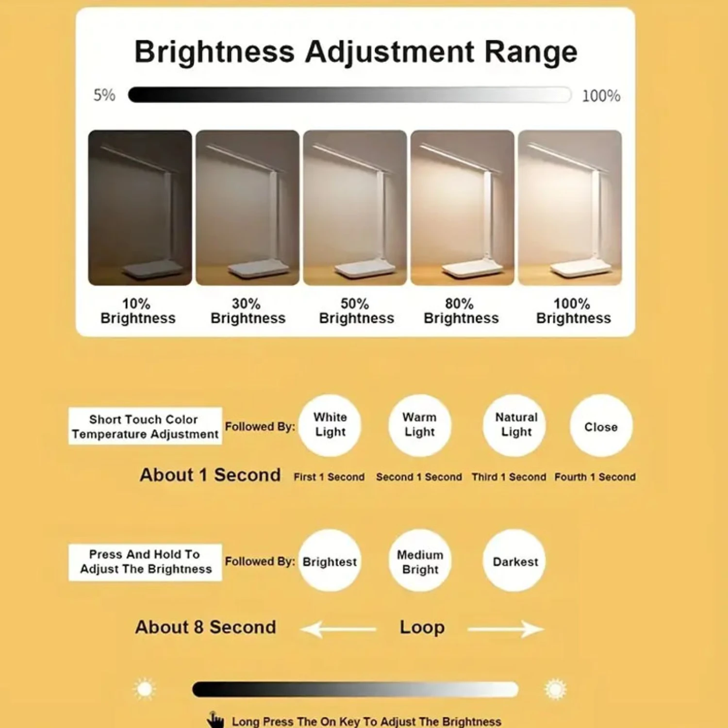 Adjustable LED Desk Light, Eye Protection Table Lamp, USB Rechargeable Reading Lamp, 3 Dimmable Colors