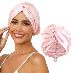 Adjustable Silk Satin Hair Bonnet For Sleeping Double Layer Hair Wrap Sleep Cap Turban For Women Men Curly Straight Hair Long