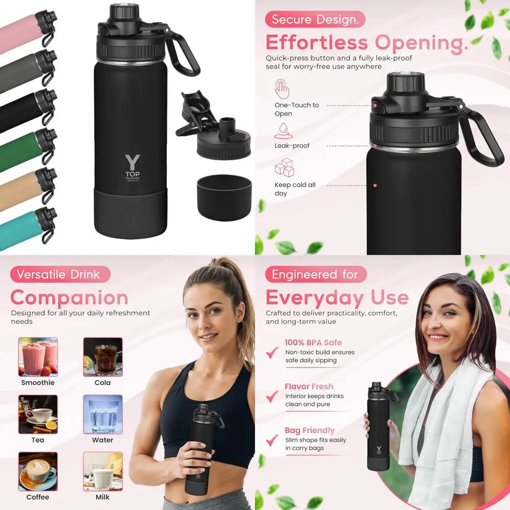 

18 oz Insulated Water Bottle with Leak-Proof Spout Lid, Double Wall, Dishwasher Safe, Easy Clean Stainless Steel for Gym, Kids,