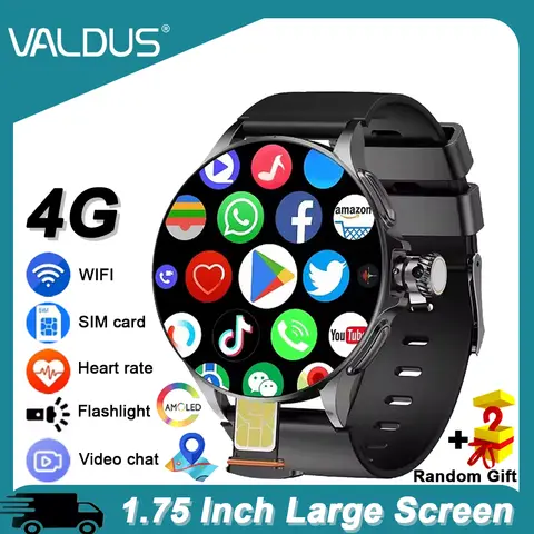 Valdus 2025 New GT200 4G Smart Watch Video Chat 32GB Memory WIFI SIM Card NFC Sports GPS Positioning Heart Rate 4G Andriod Watch