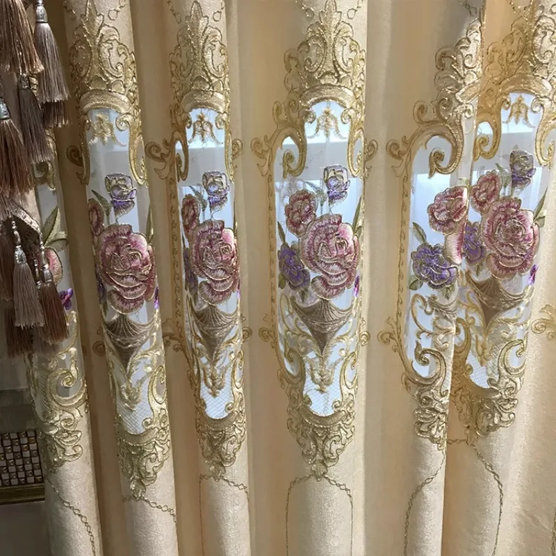 European Luxury Embroidery Thickened Chenille Hollow Romantic Curtains for Living Dining Room Bedroom Custom Size Tulle Valance