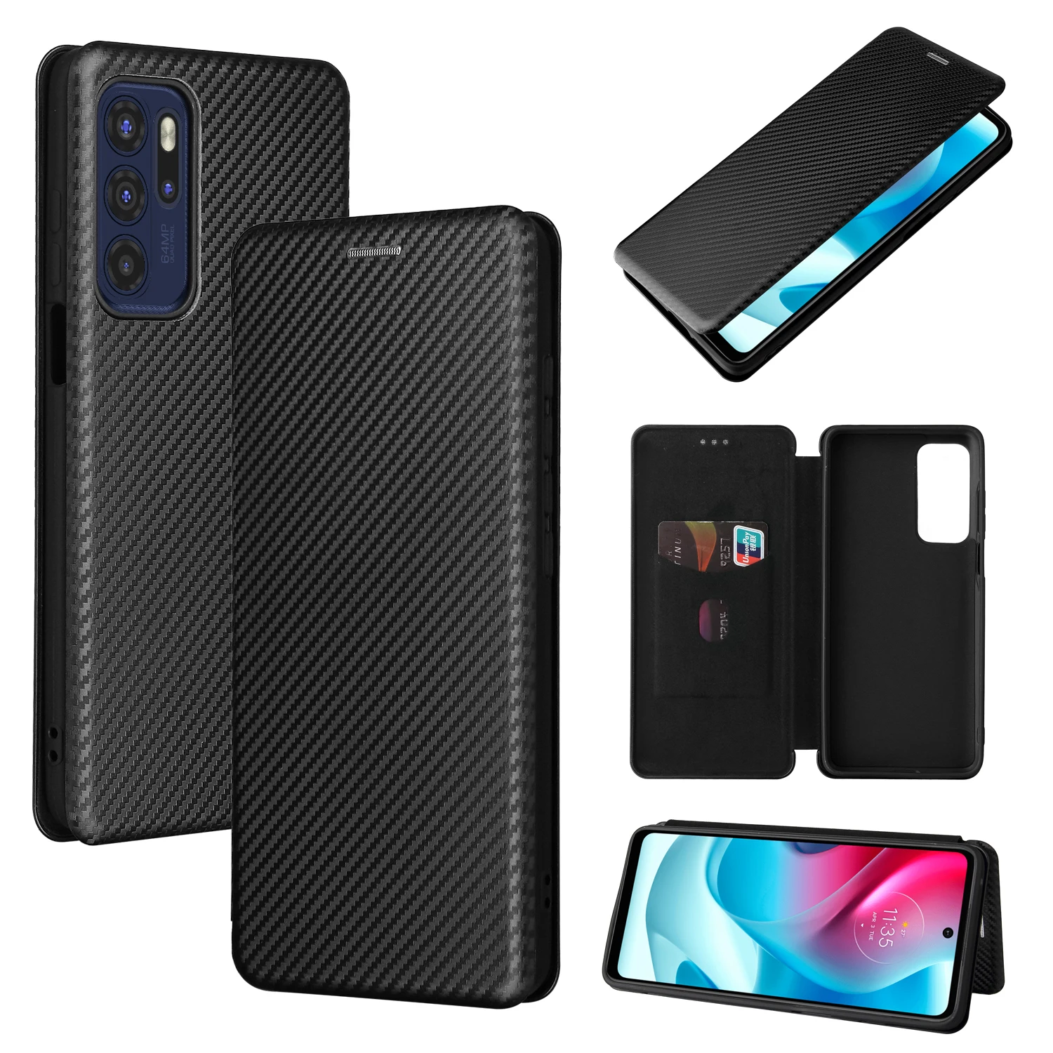 Flip carbon fibre Magnetic Skin Leather Cover For Motorola Moto G32 G42 G22 G31 G41 G51 G62 5G G60S Card Slot Shockproof Case