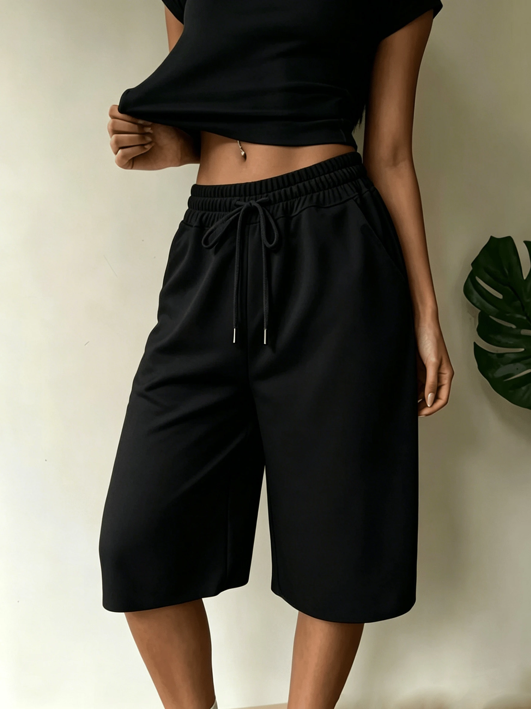 Summer New Daily Casual Women'S Wearable, Home Easy Solid No-Pattern, Pocket Shorts